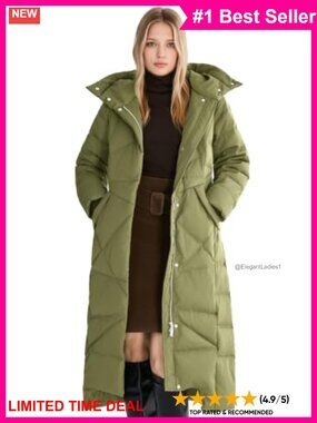 Long Maxi Down Puffer Coat with Hood Windproof Winter Coat